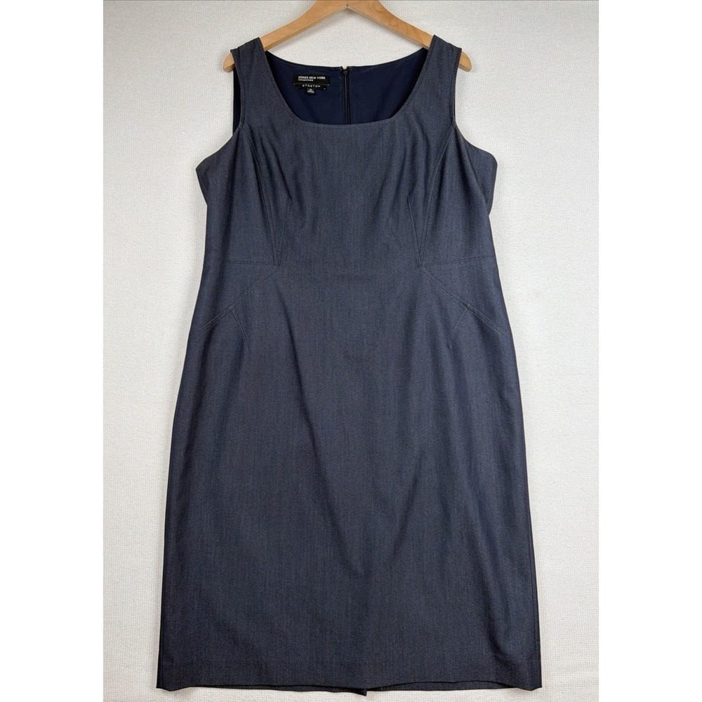 Jones New York Sheath Dress Womens Size 16 Navy Round Neck Stretch Back Zipper